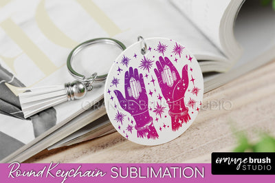 Boho Mystical Keychain PNG - Celestial Round Keychain Sublimation OrangeBrushStudio 