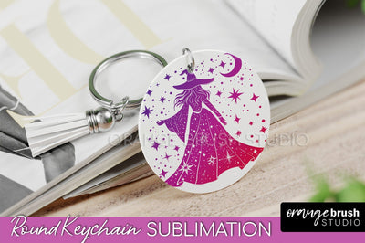 Boho Mystical Keychain PNG - Celestial Round Keychain Sublimation OrangeBrushStudio 