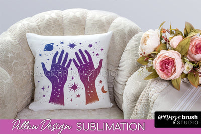 Boho Mystical Pillow Cover, Celestial Pillow Sublimation Sublimation OrangeBrushStudio 