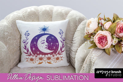 Boho Mystical Pillow Cover, Celestial Pillow Sublimation Sublimation OrangeBrushStudio 