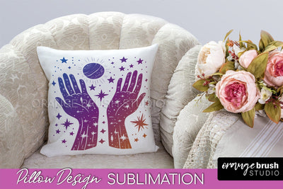 Boho Mystical Pillow Cover, Celestial Pillow Sublimation Sublimation OrangeBrushStudio 