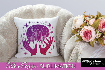 Boho Mystical Pillow Cover, Celestial Pillow Sublimation Sublimation OrangeBrushStudio 