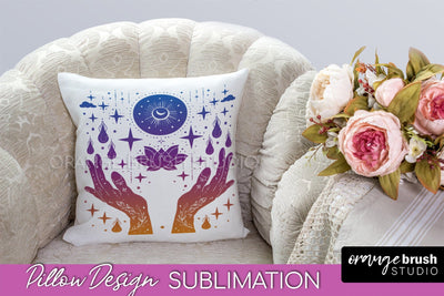 Boho Mystical Pillow Cover, Celestial Pillow Sublimation Sublimation OrangeBrushStudio 