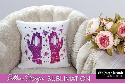 Boho Mystical Pillow Cover, Celestial Pillow Sublimation Sublimation OrangeBrushStudio 
