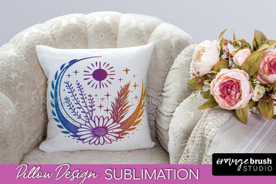 Boho Mystical Pillow Cover, Celestial Pillow Sublimation Sublimation OrangeBrushStudio 