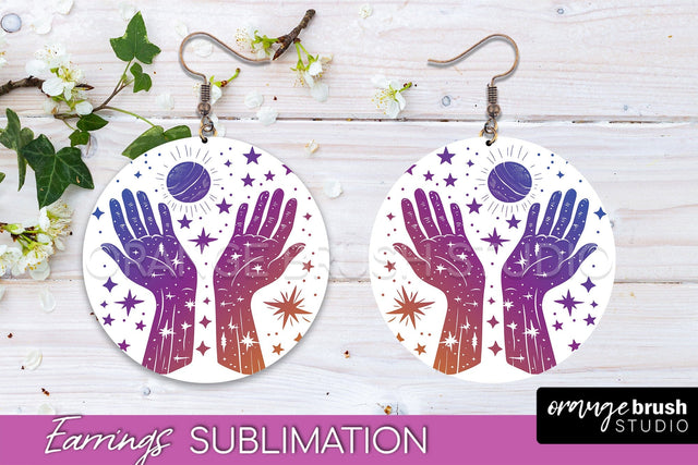 Boho Mystical Round Earrings Sublimation, Celestial Earrings Sublimation OrangeBrushStudio 