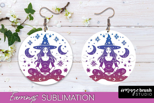 Boho Mystical Round Earrings Sublimation, Celestial Earrings Sublimation OrangeBrushStudio 