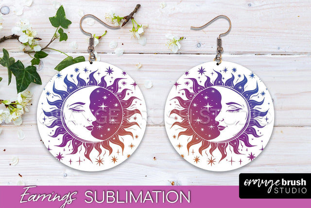 Boho Mystical Round Earrings Sublimation, Celestial Earrings Sublimation OrangeBrushStudio 
