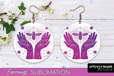 Boho Mystical Round Earrings Sublimation, Celestial Earrings Sublimation OrangeBrushStudio 