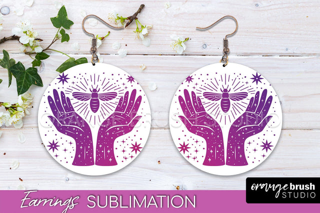 Boho Mystical Round Earrings Sublimation, Celestial Earrings Sublimation OrangeBrushStudio 