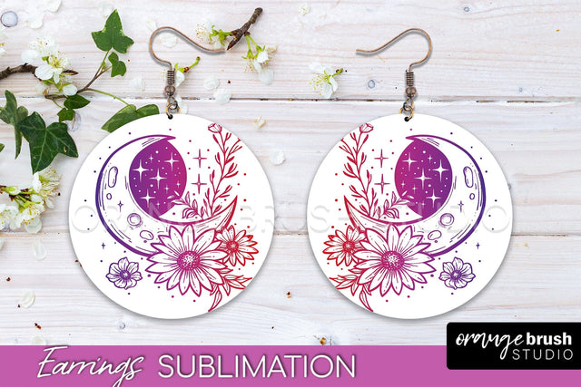 Boho Mystical Round Earrings Sublimation, Celestial Earrings Sublimation OrangeBrushStudio 