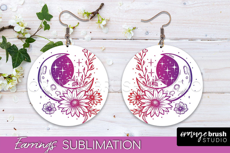 Boho Mystical Round Earrings Sublimation, Celestial Earrings Sublimation OrangeBrushStudio 