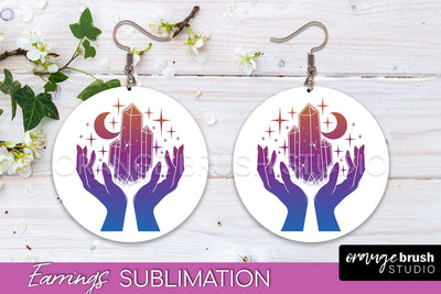 Boho Mystical Round Earrings Sublimation, Celestial Earrings Sublimation OrangeBrushStudio 