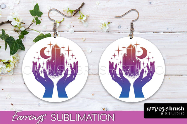 Boho Mystical Round Earrings Sublimation, Celestial Earrings Sublimation OrangeBrushStudio 