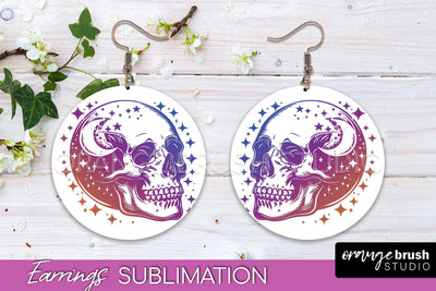 Boho Mystical Round Earrings Sublimation, Celestial Earrings Sublimation OrangeBrushStudio 