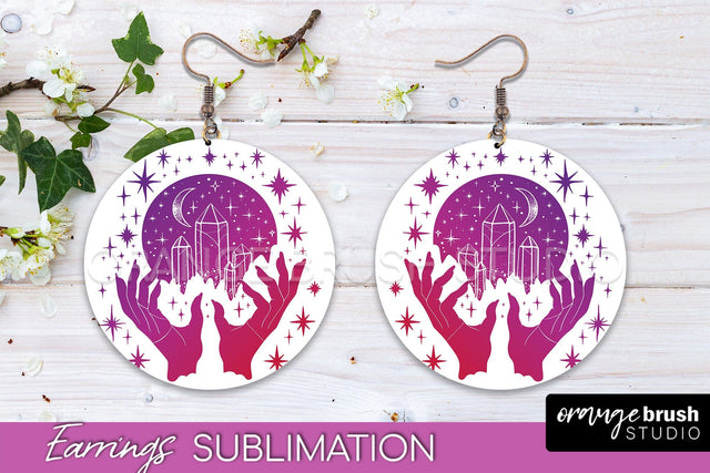 Boho Mystical Round Earrings Sublimation, Celestial Earrings Sublimation OrangeBrushStudio 