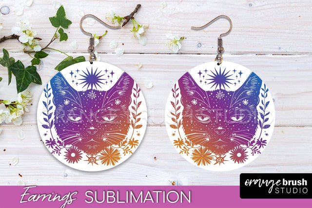 Boho Mystical Round Earrings Sublimation, Celestial Earrings Sublimation OrangeBrushStudio 