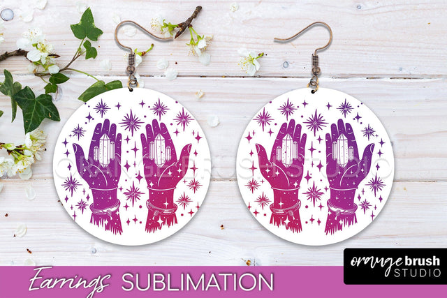 Boho Mystical Round Earrings Sublimation, Celestial Earrings Sublimation OrangeBrushStudio 