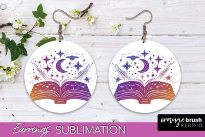 Boho Mystical Round Earrings Sublimation, Celestial Earrings Sublimation OrangeBrushStudio 