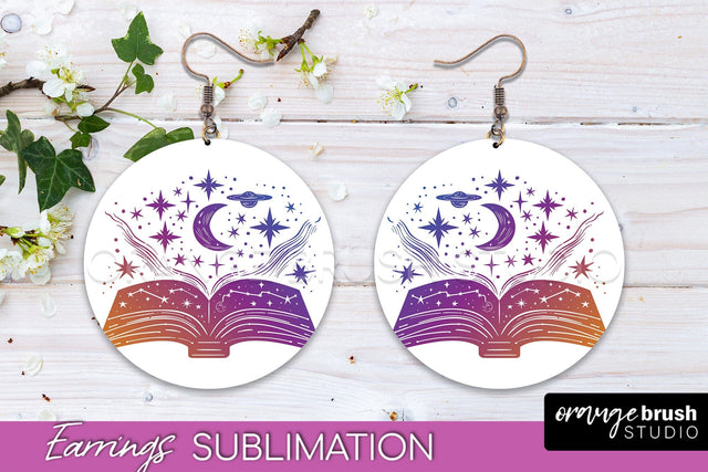 Boho Mystical Round Earrings Sublimation, Celestial Earrings Sublimation OrangeBrushStudio 