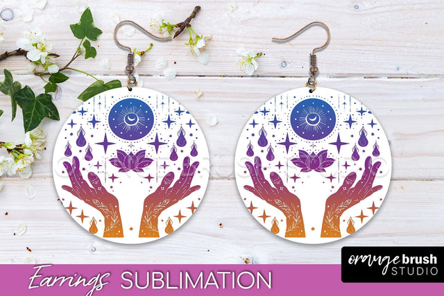 Boho Mystical Round Earrings Sublimation, Celestial Earrings Sublimation OrangeBrushStudio 