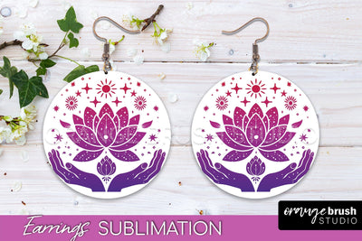 Boho Mystical Round Earrings Sublimation, Celestial Earrings Sublimation OrangeBrushStudio 