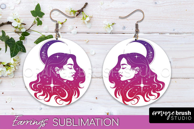 Boho Mystical Round Earrings Sublimation, Celestial Earrings Sublimation OrangeBrushStudio 