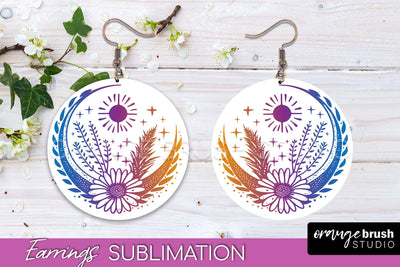 Boho Mystical Round Earrings Sublimation, Celestial Earrings Sublimation OrangeBrushStudio 