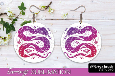 Boho Mystical Round Earrings Sublimation, Celestial Earrings Sublimation OrangeBrushStudio 