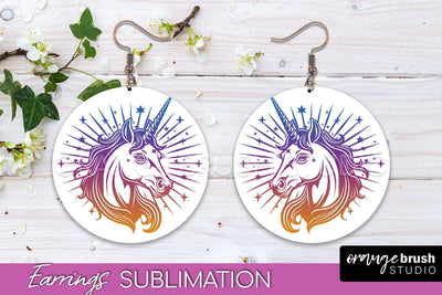 Boho Mystical Round Earrings Sublimation, Celestial Earrings Sublimation OrangeBrushStudio 
