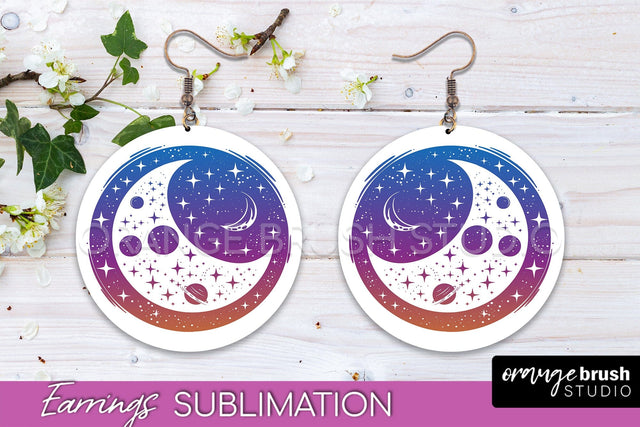 Boho Mystical Round Earrings Sublimation, Celestial Earrings Sublimation OrangeBrushStudio 