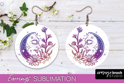 Boho Mystical Round Earrings Sublimation, Celestial Earrings Sublimation OrangeBrushStudio 