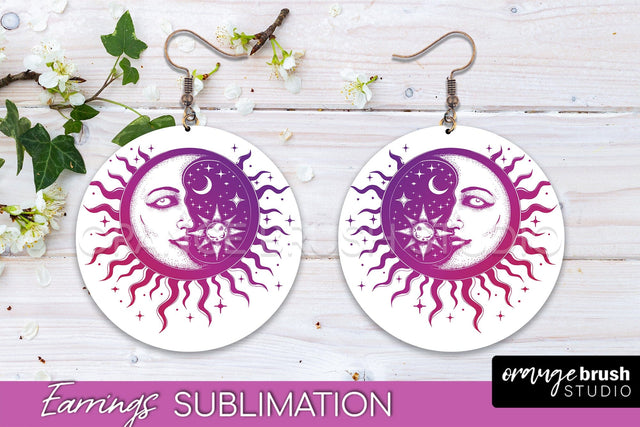 Boho Mystical Round Earrings Sublimation, Celestial Earrings Sublimation OrangeBrushStudio 