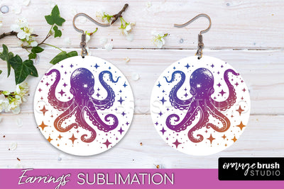 Boho Mystical Round Earrings Sublimation, Celestial Earrings Sublimation OrangeBrushStudio 