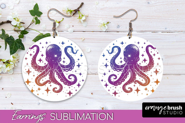 Boho Mystical Round Earrings Sublimation, Celestial Earrings Sublimation OrangeBrushStudio 