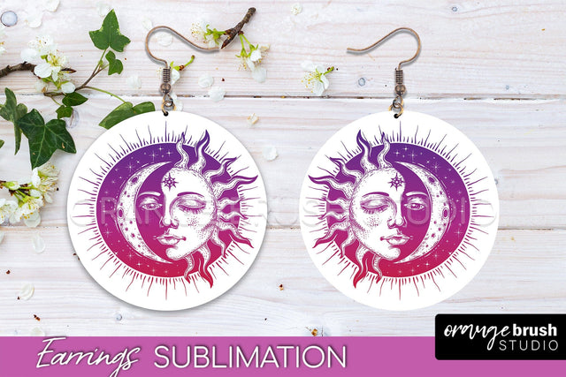 Boho Mystical Round Earrings Sublimation, Celestial Earrings Sublimation OrangeBrushStudio 