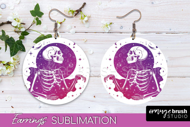 Boho Mystical Round Earrings Sublimation, Celestial Earrings Sublimation OrangeBrushStudio 