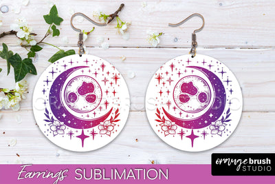 Boho Mystical Round Earrings Sublimation, Celestial Earrings Sublimation OrangeBrushStudio 
