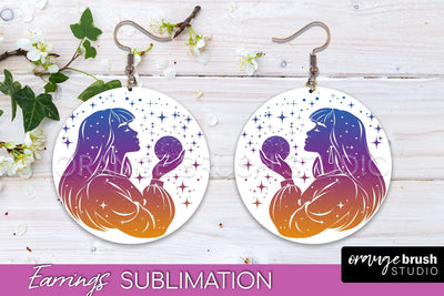 Boho Mystical Round Earrings Sublimation, Celestial Earrings Sublimation OrangeBrushStudio 