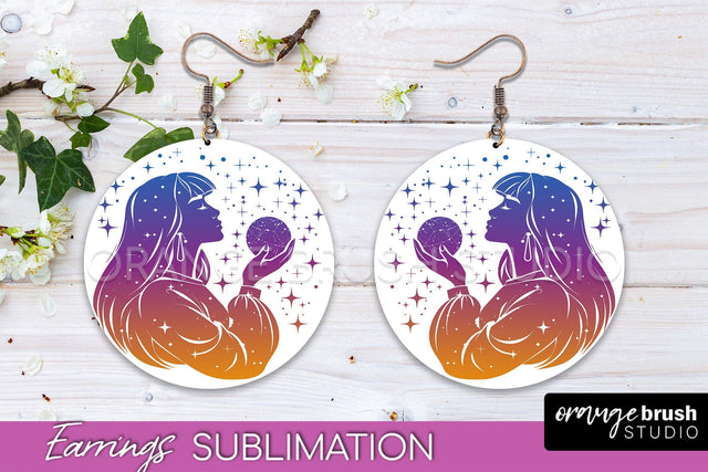 Boho Mystical Round Earrings Sublimation, Celestial Earrings Sublimation OrangeBrushStudio 