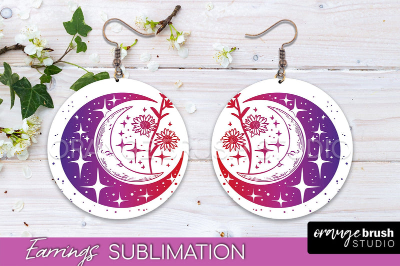 Boho Mystical Round Earrings Sublimation, Celestial Earrings Sublimation OrangeBrushStudio 