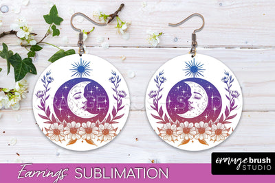 Boho Mystical Round Earrings Sublimation, Celestial Earrings Sublimation OrangeBrushStudio 
