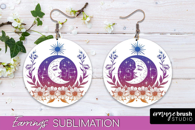 Boho Mystical Round Earrings Sublimation, Celestial Earrings Sublimation OrangeBrushStudio 