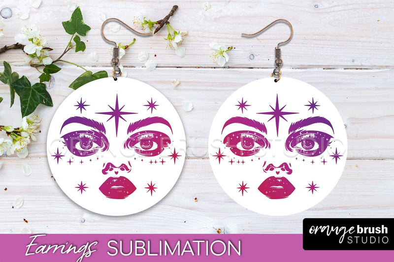 Boho Mystical Round Earrings Sublimation, Celestial Earrings Sublimation OrangeBrushStudio 