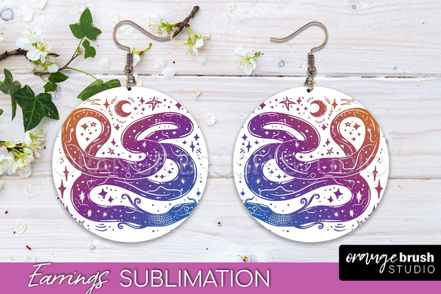 Boho Mystical Round Earrings Sublimation, Celestial Earrings Sublimation OrangeBrushStudio 