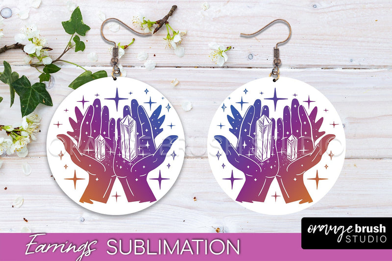 Boho Mystical Round Earrings Sublimation, Celestial Earrings Sublimation OrangeBrushStudio 