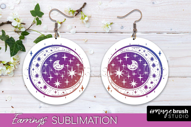 Boho Mystical Round Earrings Sublimation, Celestial Earrings Sublimation OrangeBrushStudio 