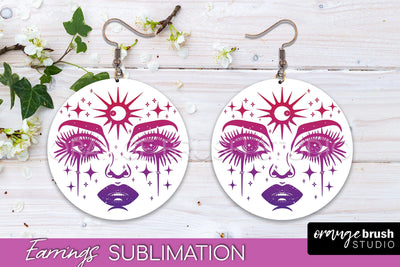Boho Mystical Round Earrings Sublimation, Celestial Earrings Sublimation OrangeBrushStudio 