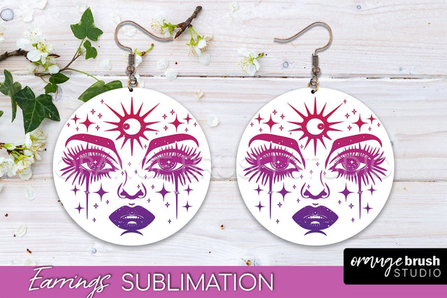 Boho Mystical Round Earrings Sublimation, Celestial Earrings Sublimation OrangeBrushStudio 