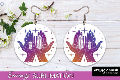 Boho Mystical Round Earrings Sublimation, Celestial Earrings Sublimation OrangeBrushStudio 